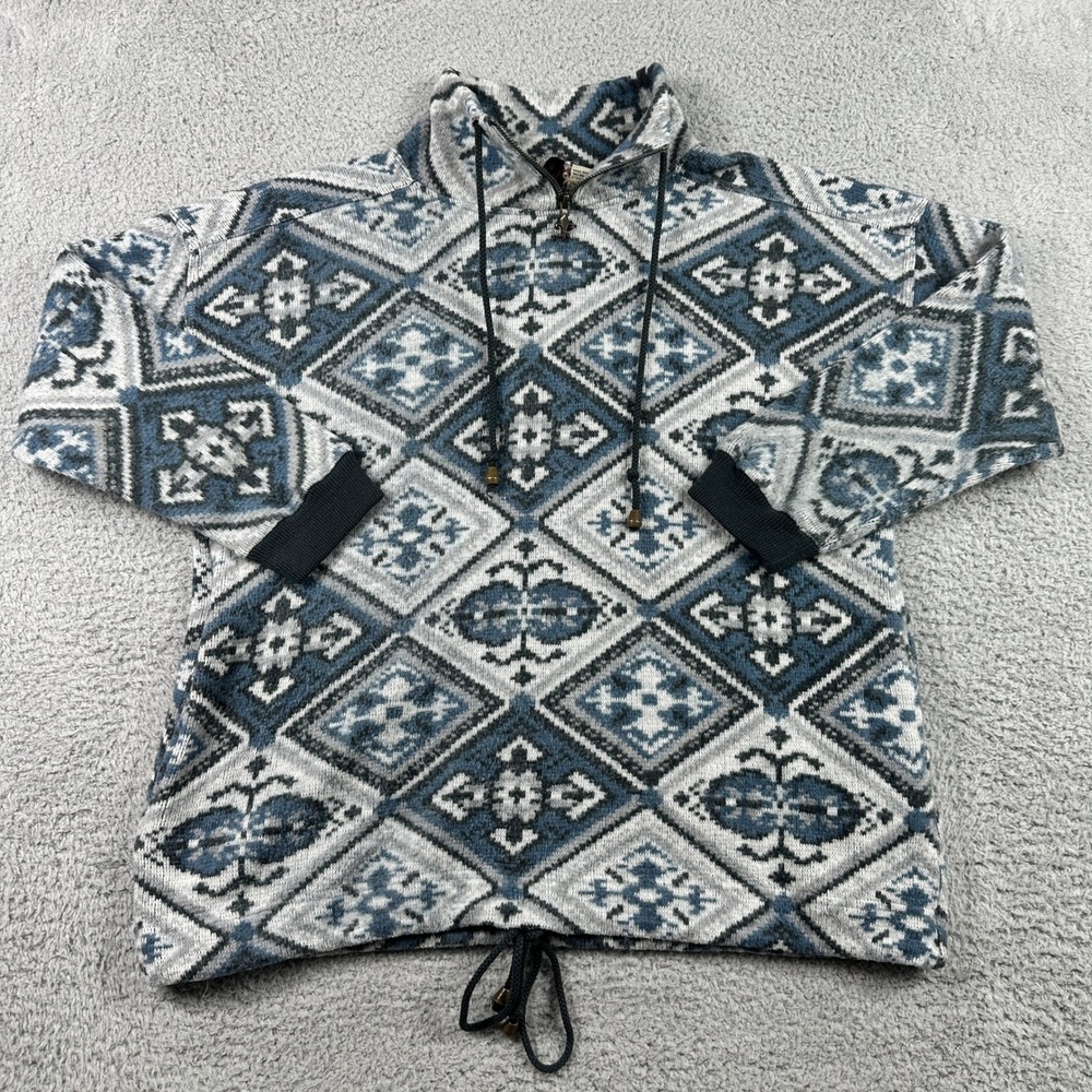 Stefano VTG Knit 1/4 Zip Sweater Womens Medium‎ Blue Geometric Diamond Pullover